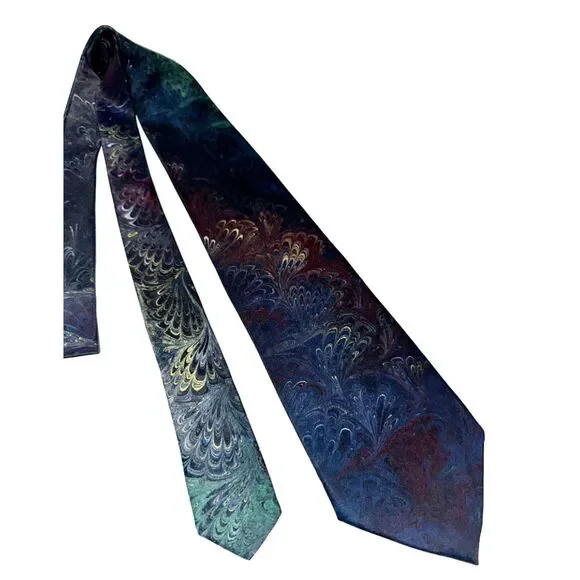 Vintage MICHAEL KENSINGER Marbled Silk Necktie USA - Multi-colored - Picture 3 of 5